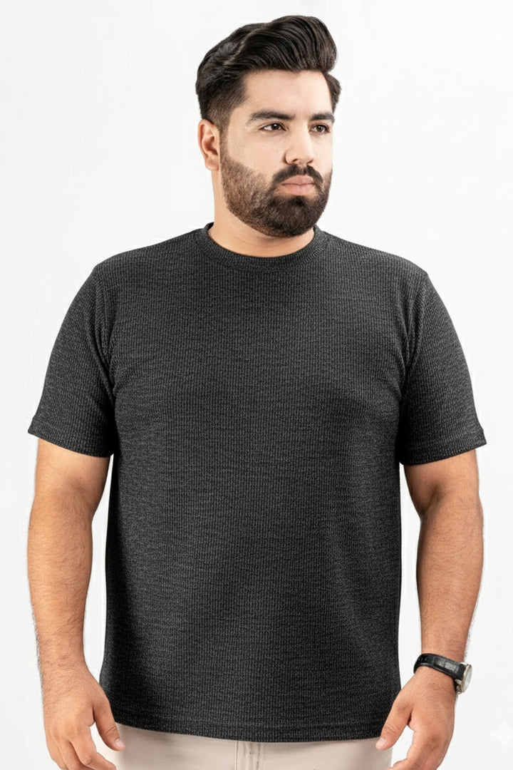 Charcoal Waffle Knit Textured T-Shirt (Plus size) - S25 - MT0500P
