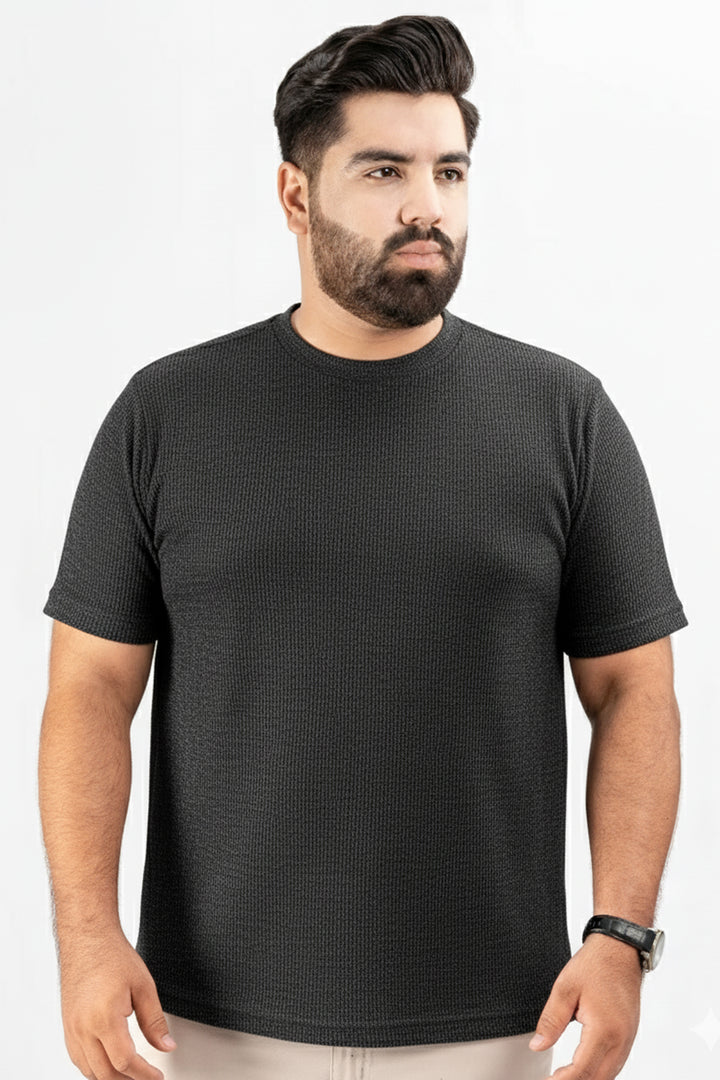 Charcoal Waffle Knit Textured T-Shirt (Plus size) - S25 - MT0500P