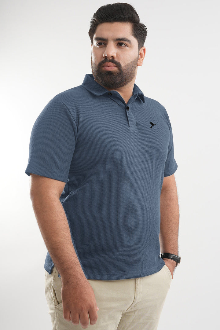 Stormy Blue Waffle Knit Jacquard Polo Shirt (Plus Size) - S25 - MP0650P