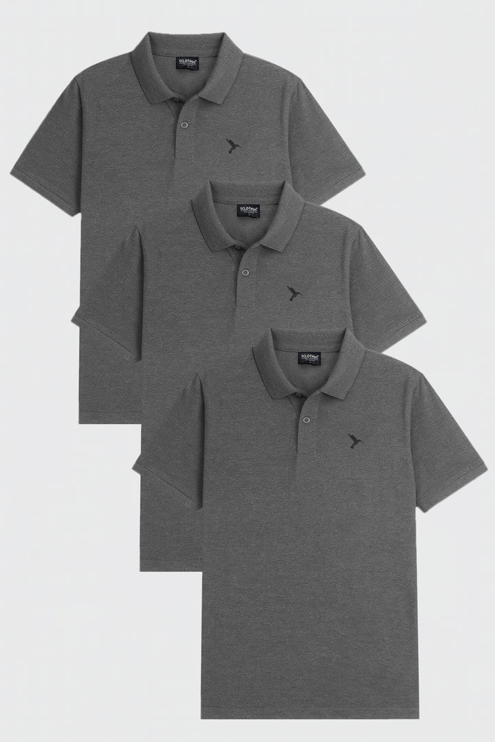 Pack of 3 Charcoal Gray Embroidered Polo Shirt (Plus Size) - S25 - MP0799P