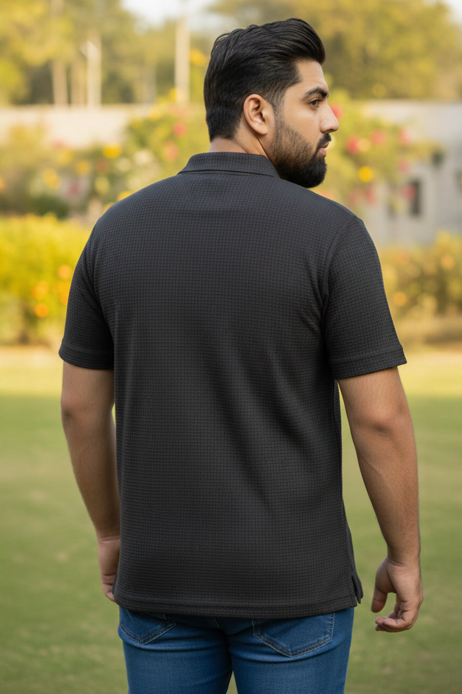 Green Slate Jacquard Texture Polo Shirt (Plus size) - S26 - MP0563P