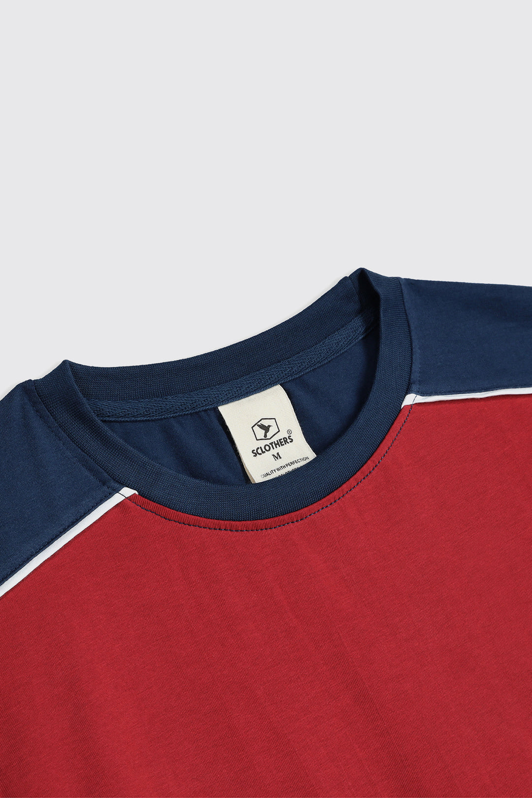 Red & Navy Blue Paneled Embroidered T-Shirt (Plus Size) - W23 - MT0279P