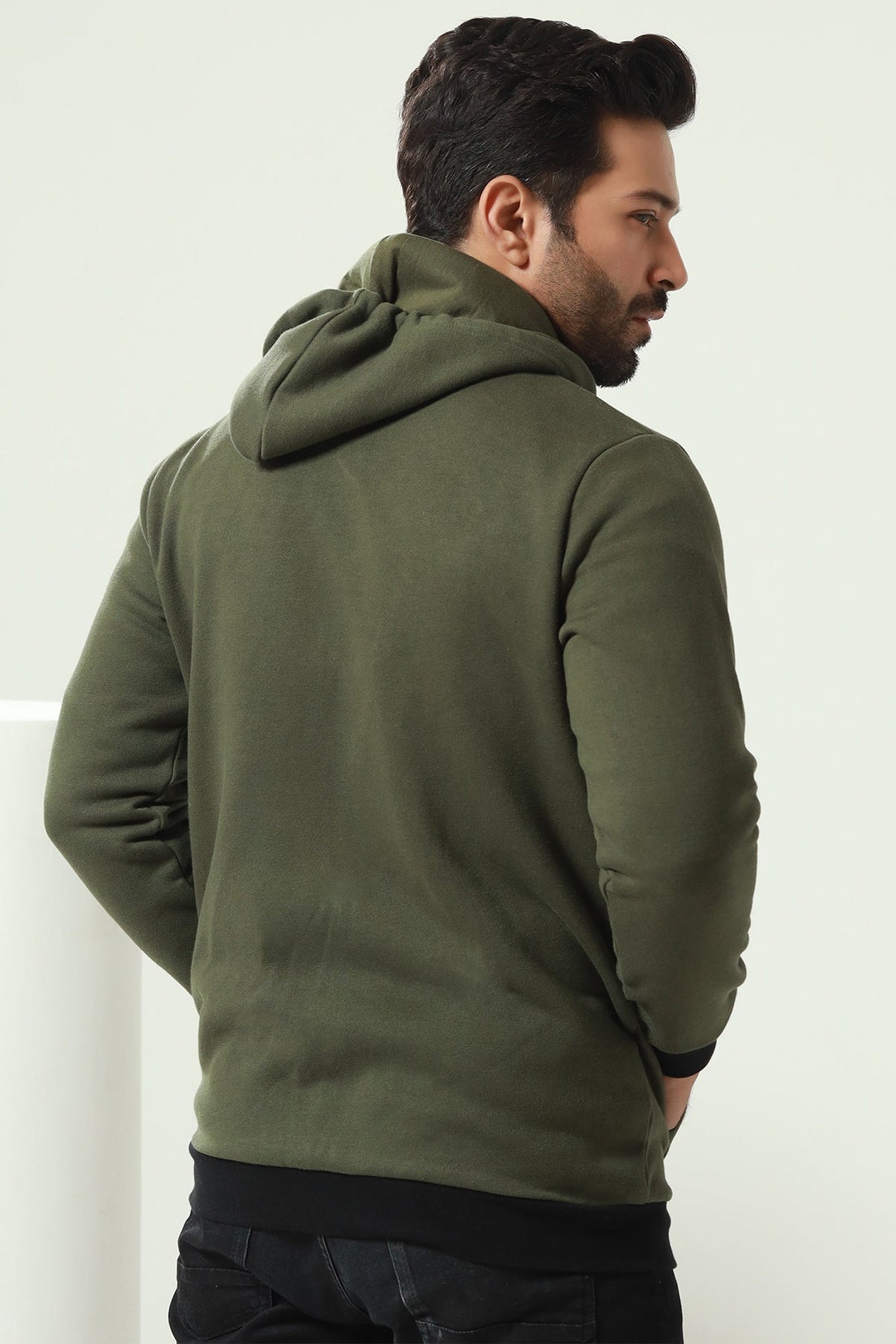 Army Green Fleece Zipper Hoodie - W23 - MH0069R