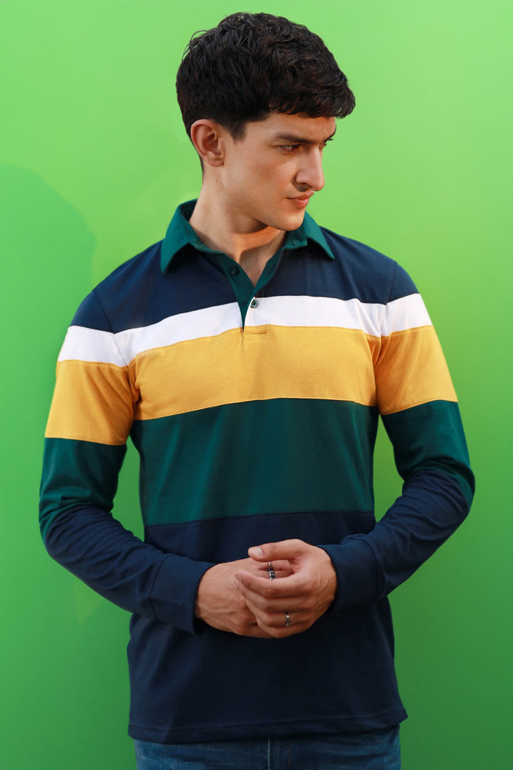 Blue & Yellow Tri Color Rugby Polo Shirt - W22 - MP0125R