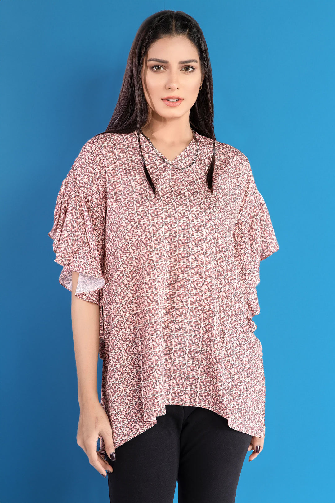 Printed Flared Sleeves Top - A21 - WWT0011