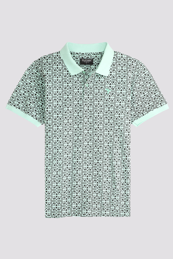Pastel Green Geometrical Printed Polo Shirt (Plus size) - A24 - MP0252P