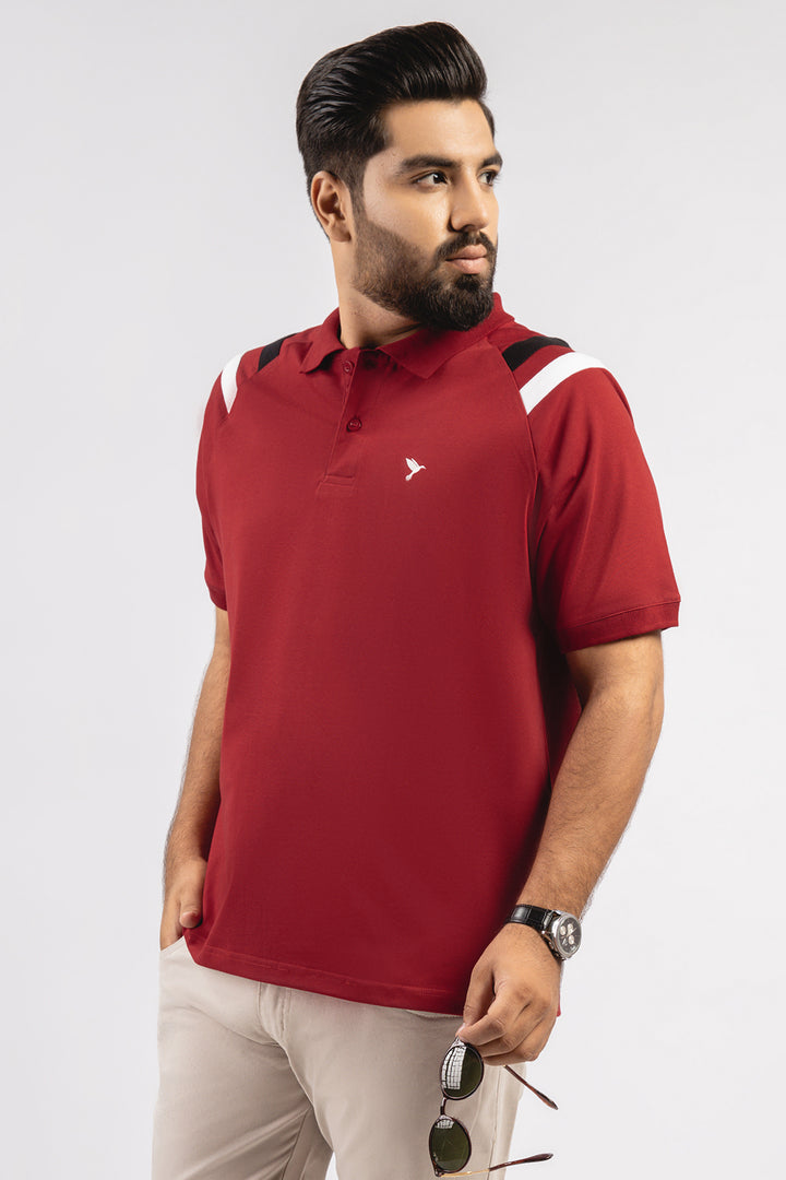 Maroon Cut & Sew Raglan Polo Shirt (Plus Size) - S23 - MP0232P