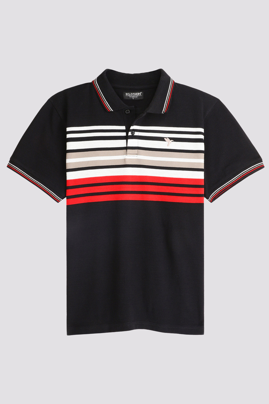 Black Multi-Striped Yarn Dyed Polo Shirt - A24 - MP0253R