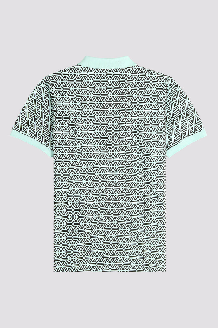 Pastel Green Geometrical Printed Polo Shirt - A24 - MP0252R