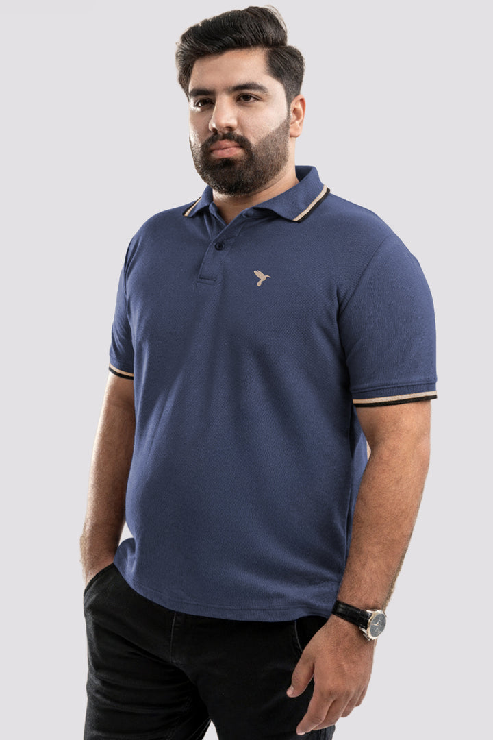 Indigo Blue Tipped Collar Polo Shirt (Plus Size) - S26 - MP0567P