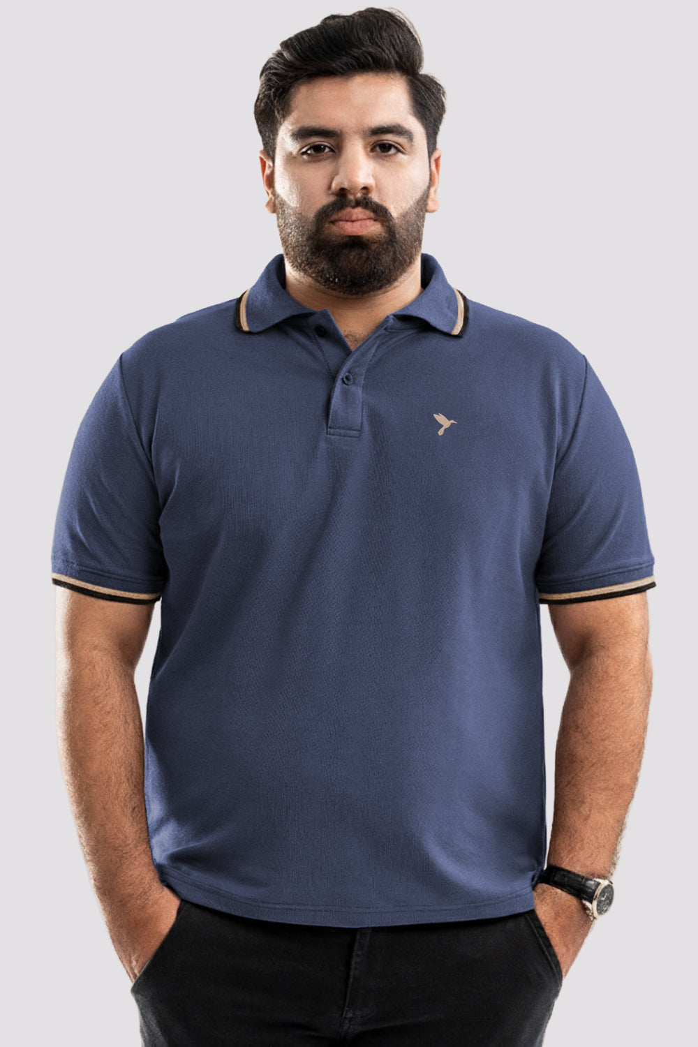 Indigo Blue Tipped Collar Polo Shirt (Plus Size) - S26 - MP0567P