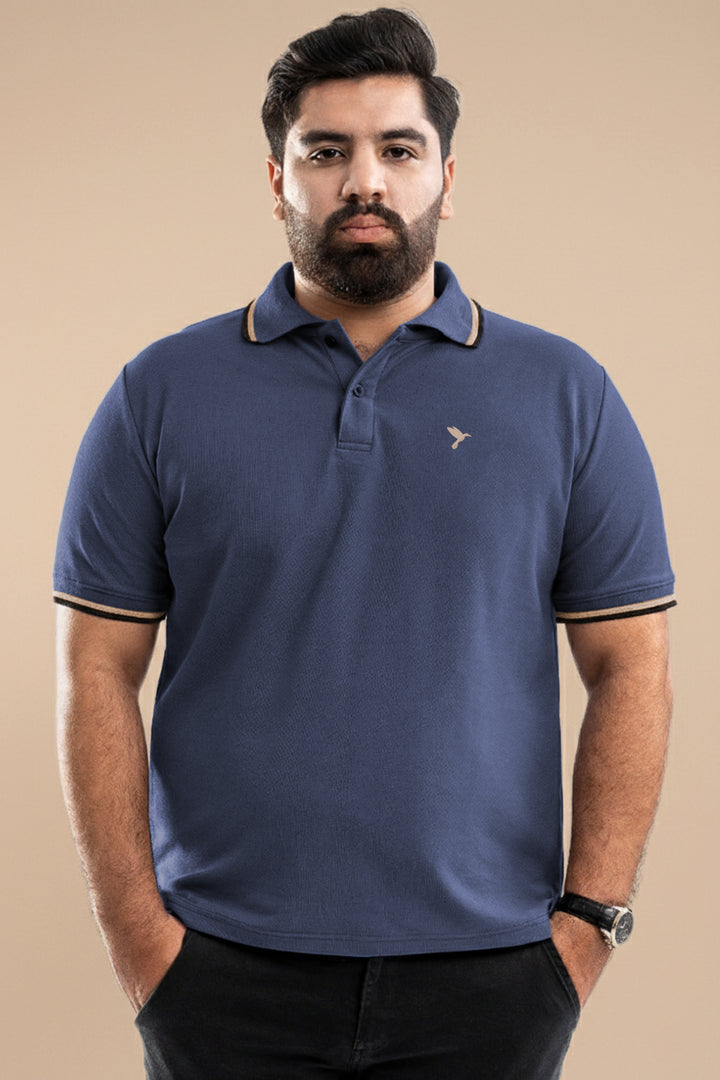 Indigo Blue Tipped Collar Polo Shirt (Plus Size) - S26 - MP0567P