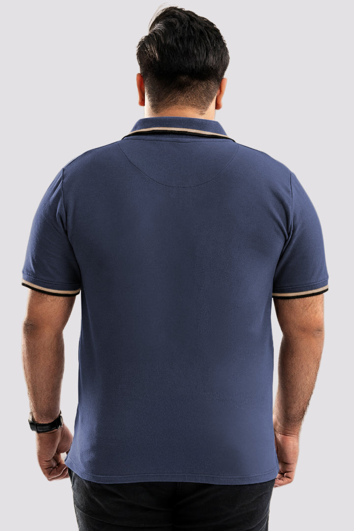 Indigo Blue Tipped Collar Polo Shirt (Plus Size) - S26 - MP0567P