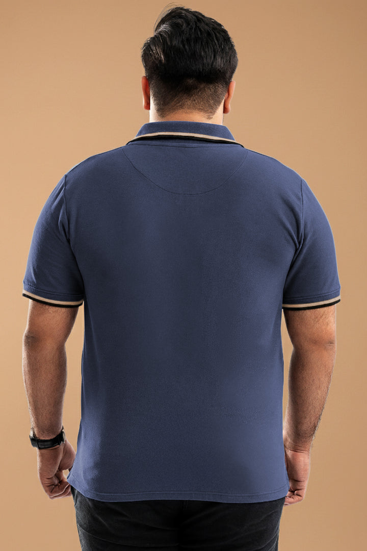 Indigo Blue Tipped Collar Polo Shirt (Plus Size) - S26 - MP0567P