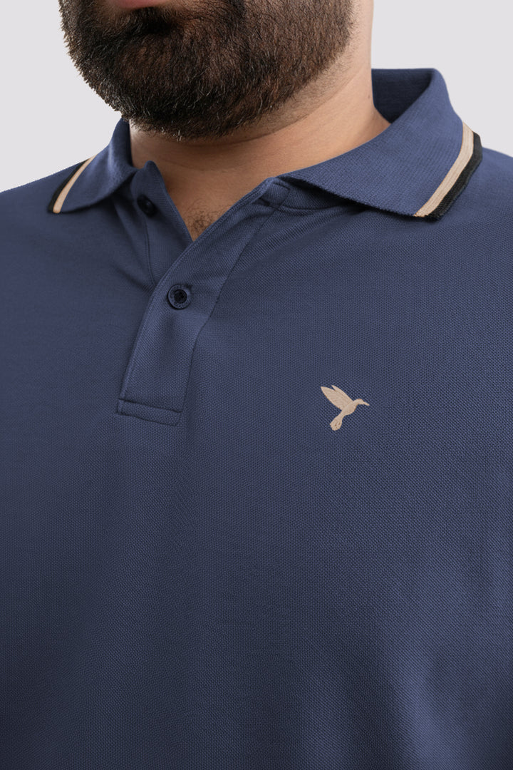 Indigo Blue Tipped Collar Polo Shirt (Plus Size) - S26 - MP0567P