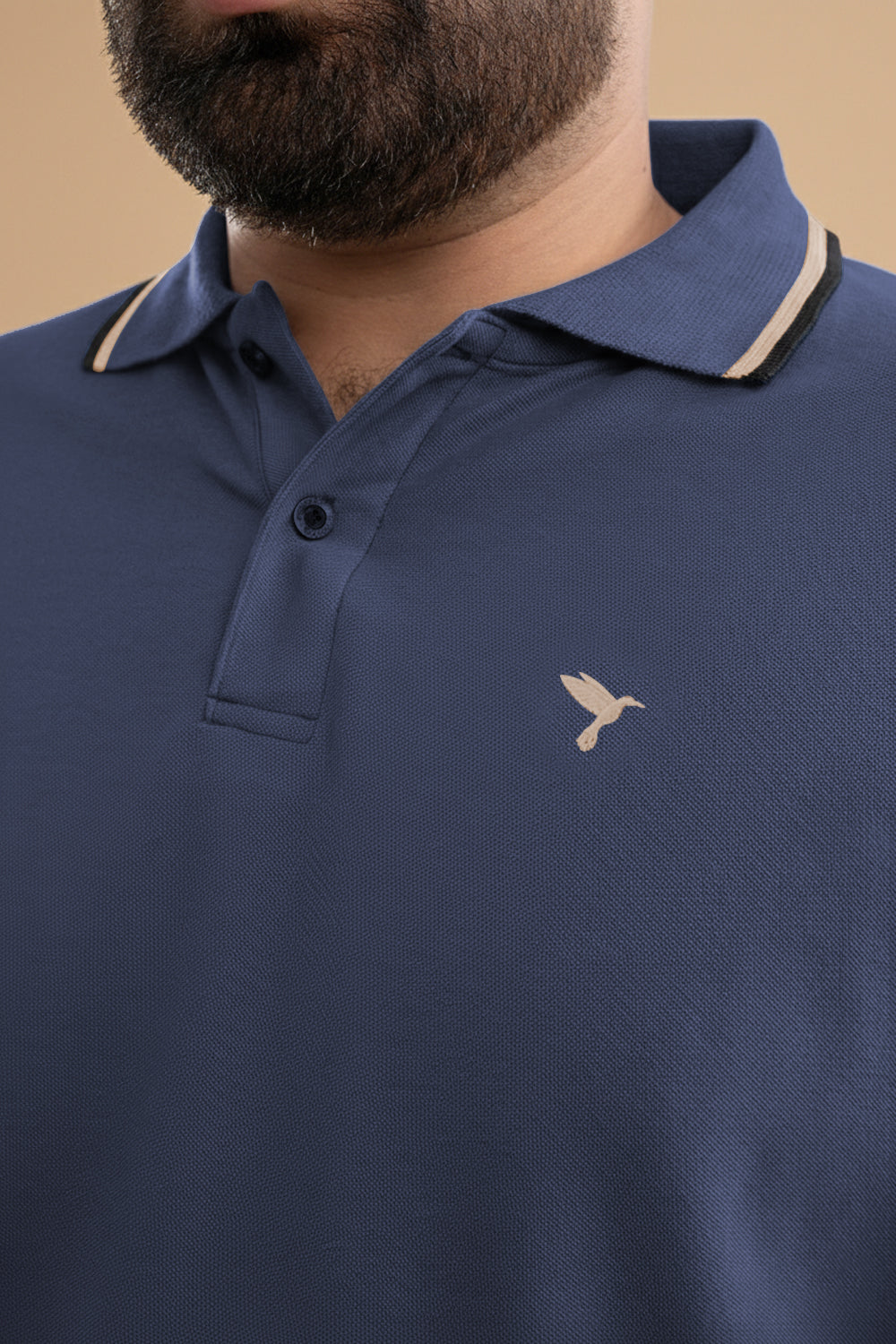 Indigo Blue Tipped Collar Polo Shirt (Plus Size) - S26 - MP0567P