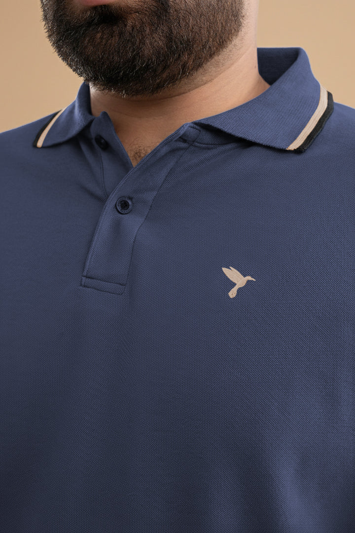 Indigo Blue Tipped Collar Polo Shirt (Plus Size) - S26 - MP0567P