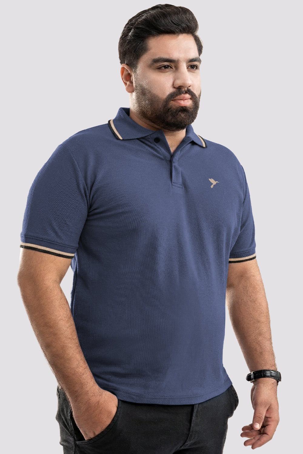 Indigo Blue Tipped Collar Polo Shirt (Plus Size) - S26 - MP0567P