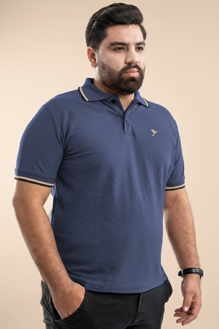 Indigo Blue Tipped Collar Polo Shirt (Plus Size) - S26 - MP0567P