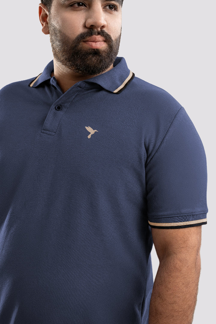 Indigo Blue Tipped Collar Polo Shirt (Plus Size) - S26 - MP0567P