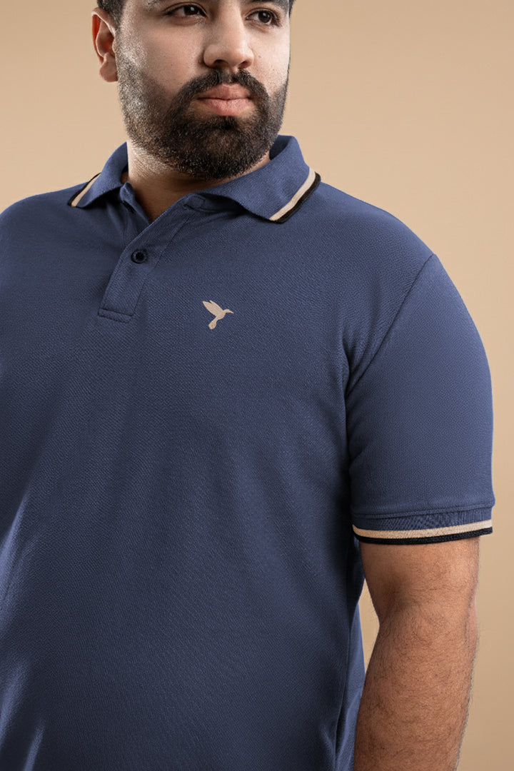 Indigo Blue Tipped Collar Polo Shirt (Plus Size) - S26 - MP0567P
