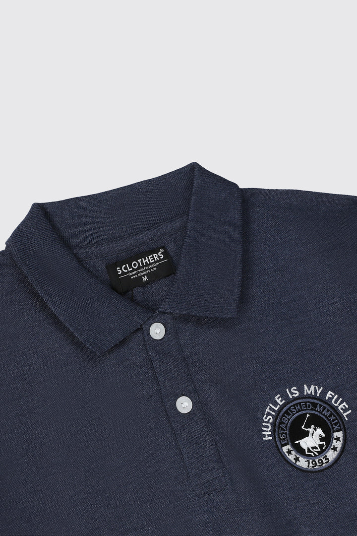 Navy Blue Melange Embroidered Polo Shirt - S23 - MP0235R