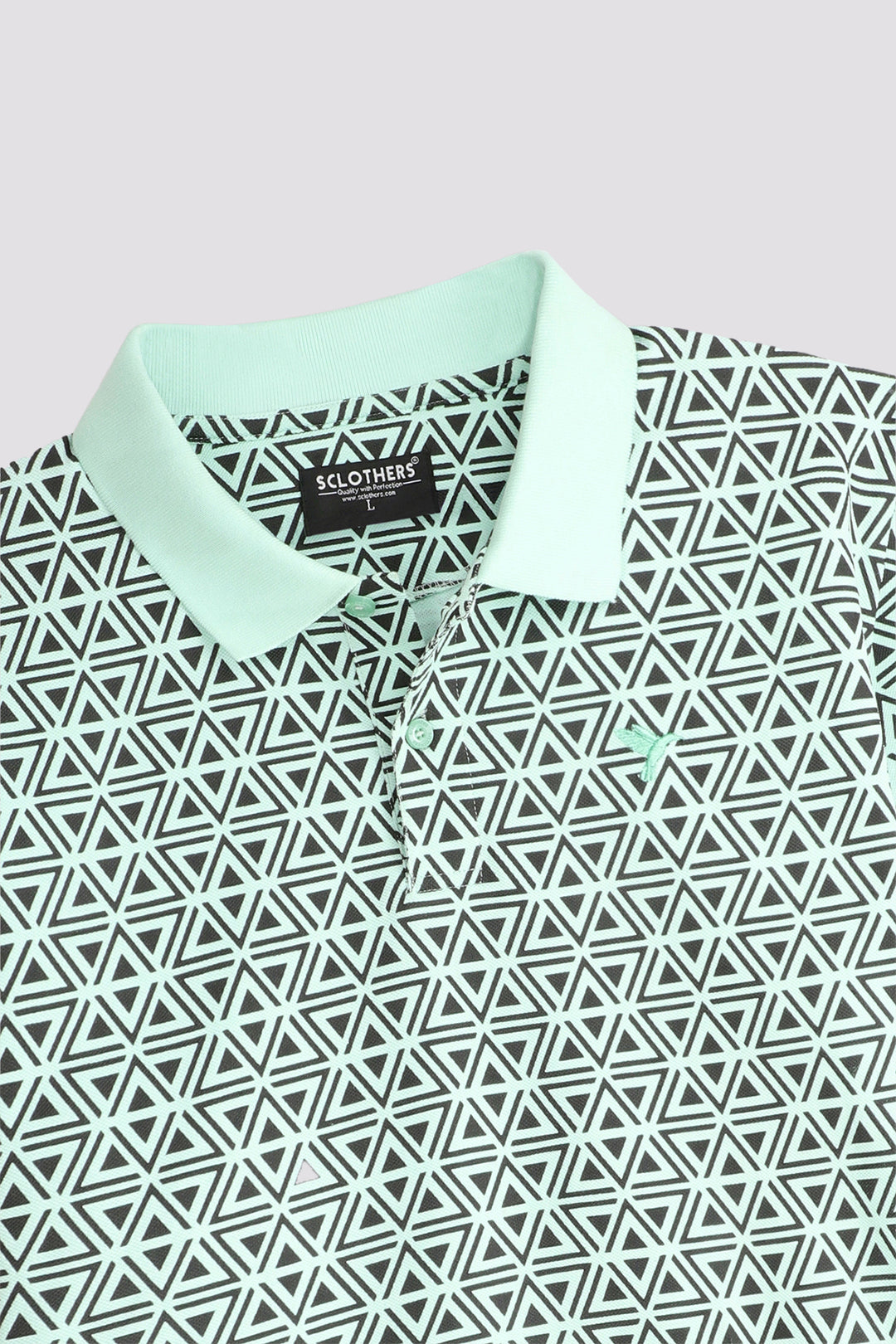 Pastel Green Geometrical Printed Polo Shirt (Plus size) - A24 - MP0252P