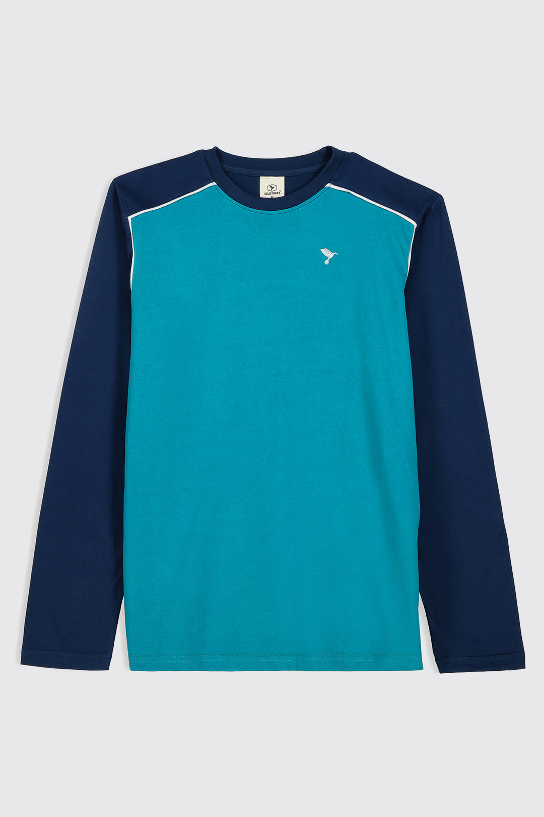 Aqua Green & Blue Paneled Embroidered T-Shirt - W23 - MT0278R