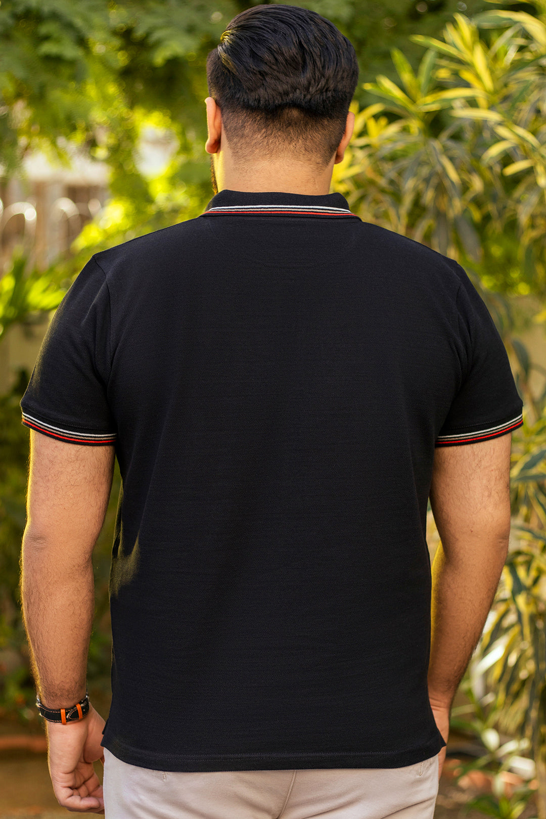 Black Multi-Striped Yarn Dyed Polo Shirt (Plus size) - A24 - MP0253P