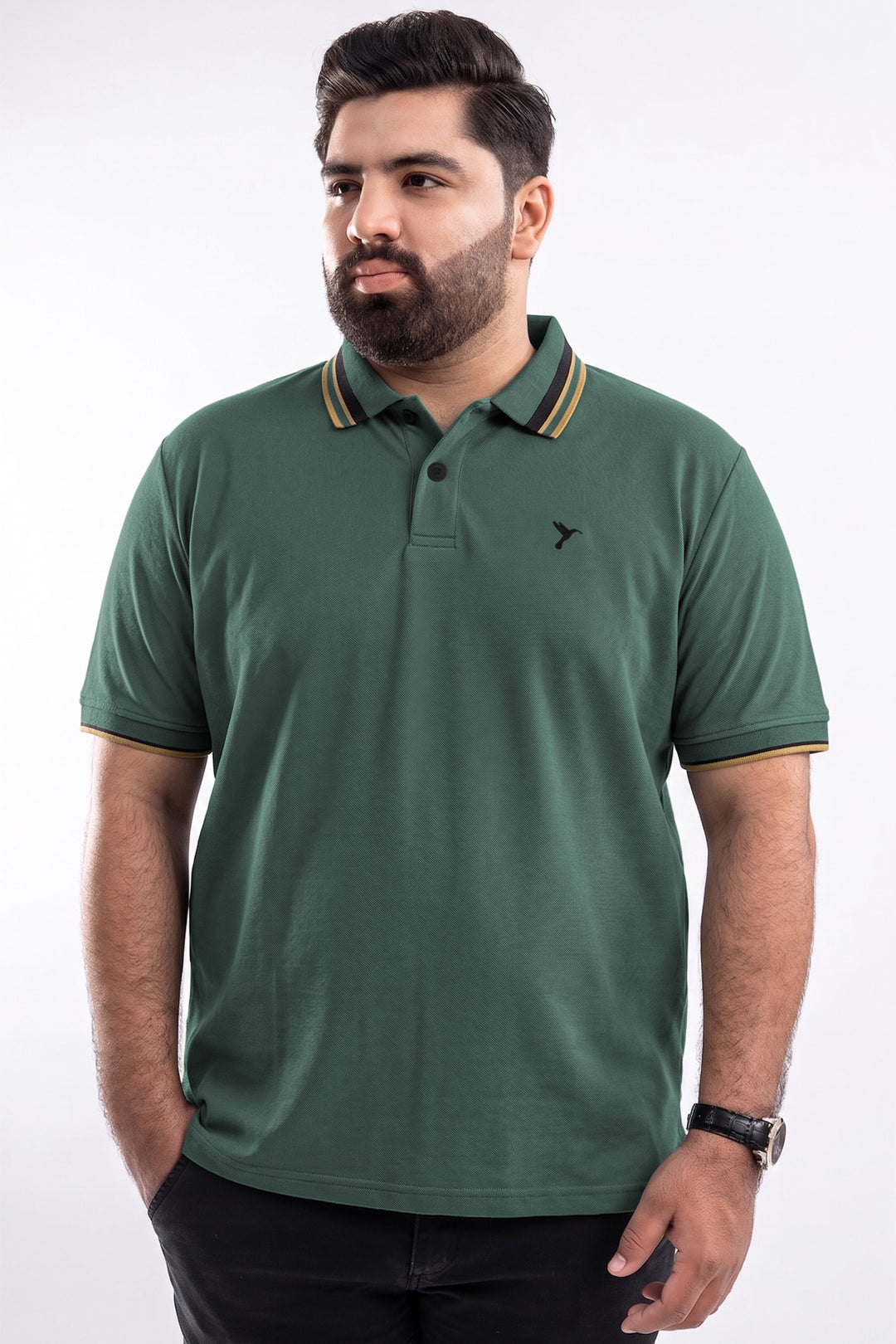 Jade Green Tipping Collar Polo Shirt (Plus Size) - S26 -MP0569P
