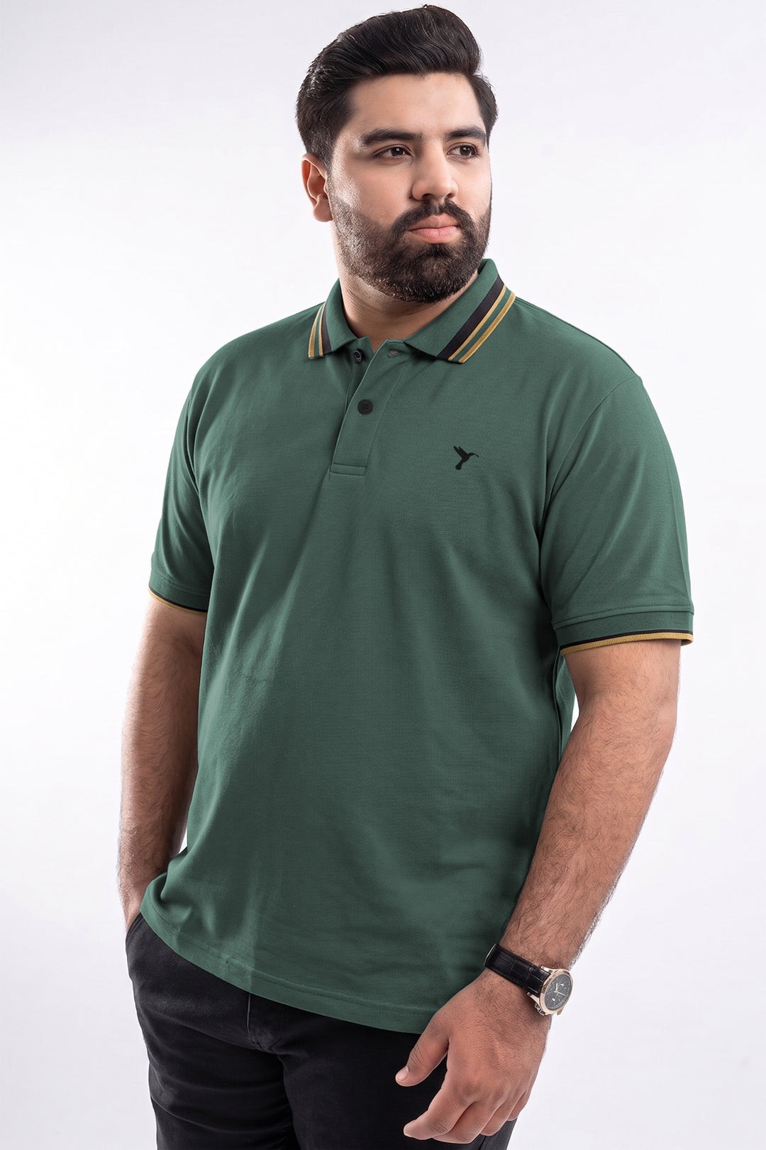 Jade Green Tipping Collar Polo Shirt (Plus Size) - S26 -MP0569P