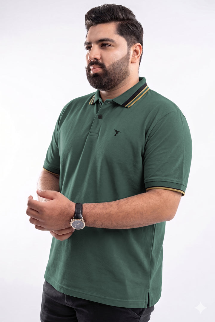 Jade Green Tipping Collar Polo Shirt (Plus Size) - S26 -MP0569P