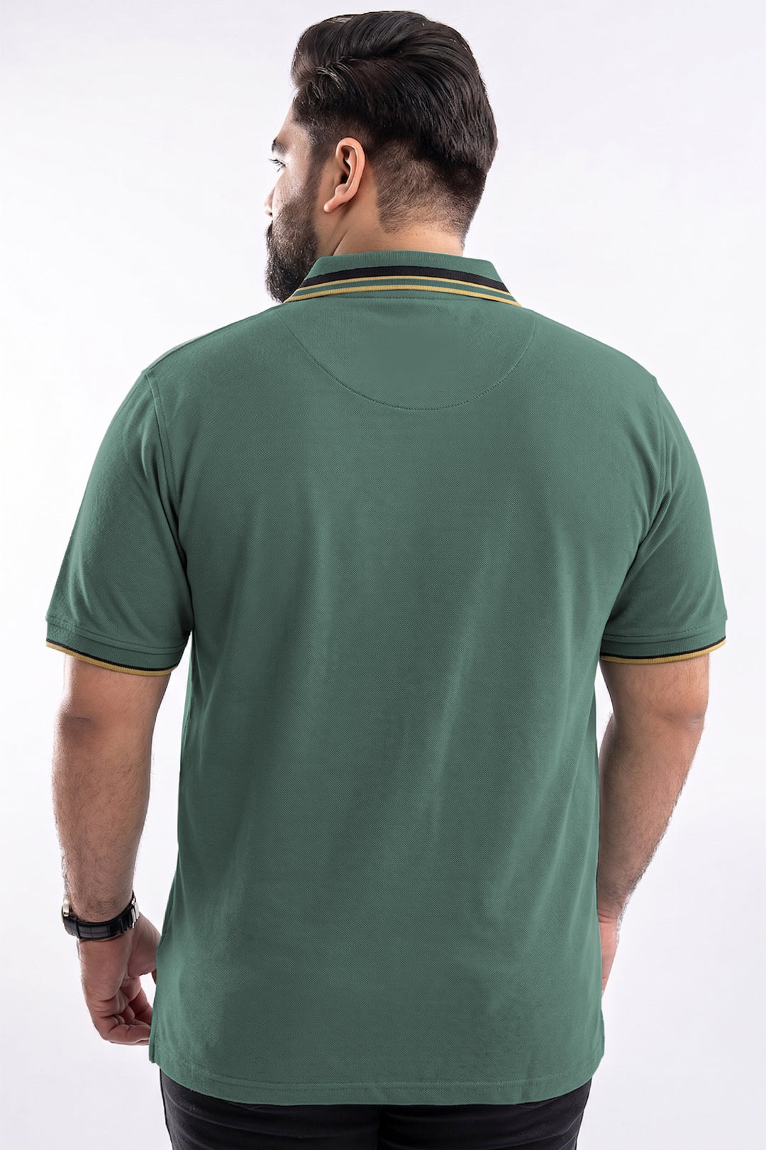 Jade Green Tipping Collar Polo Shirt (Plus Size) - S26 -MP0569P