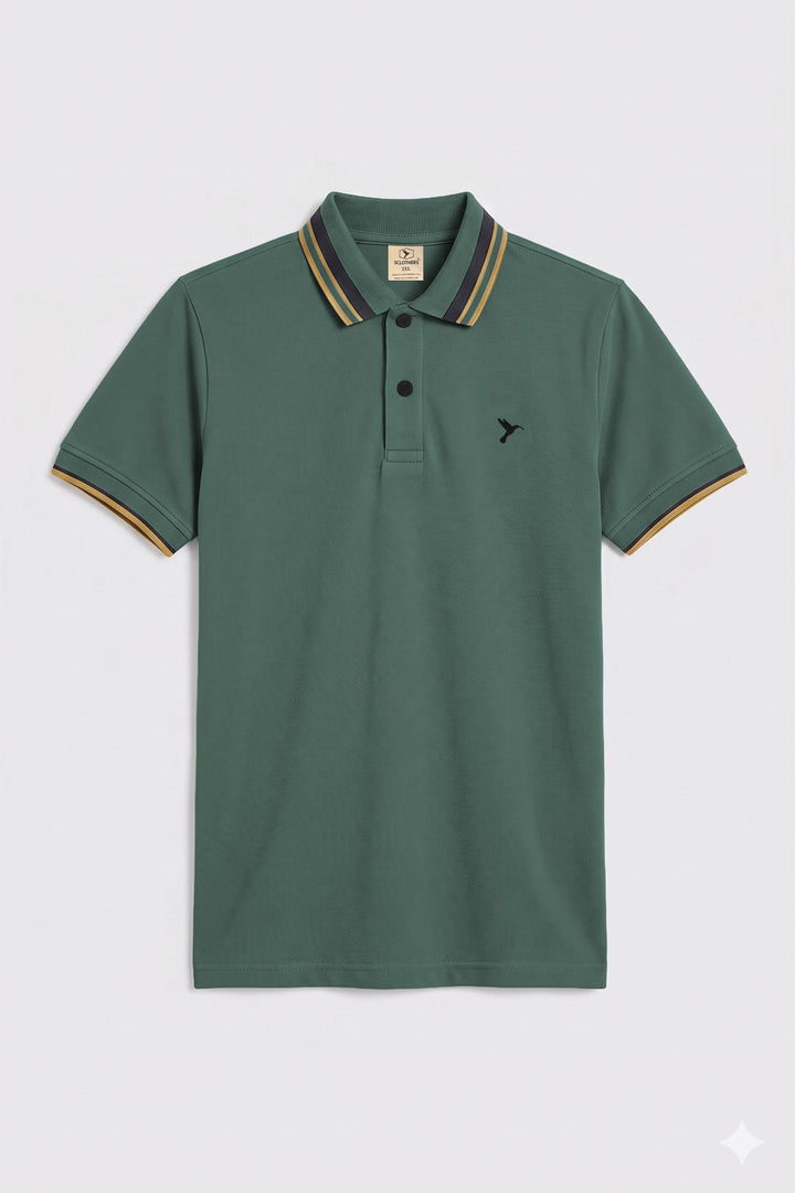 Jade Green Tipping Collar Polo Shirt (Plus Size) - S26 -MP0569P