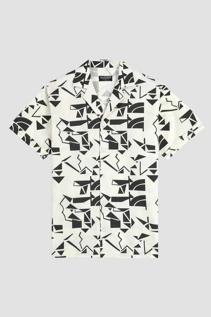 White Monochromatic Printed Resort Collar Shirt (Plus size) - A24 - MS0080P