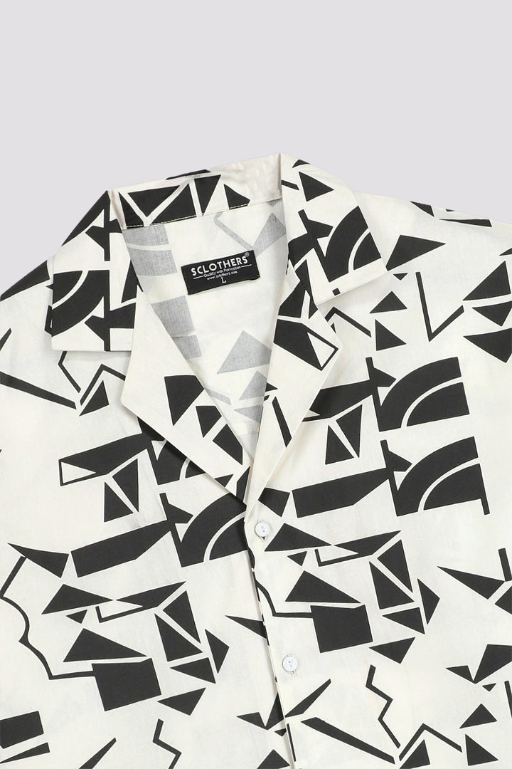 White Monochromatic Printed Resort Collar Shirt - A24 - MS0080R