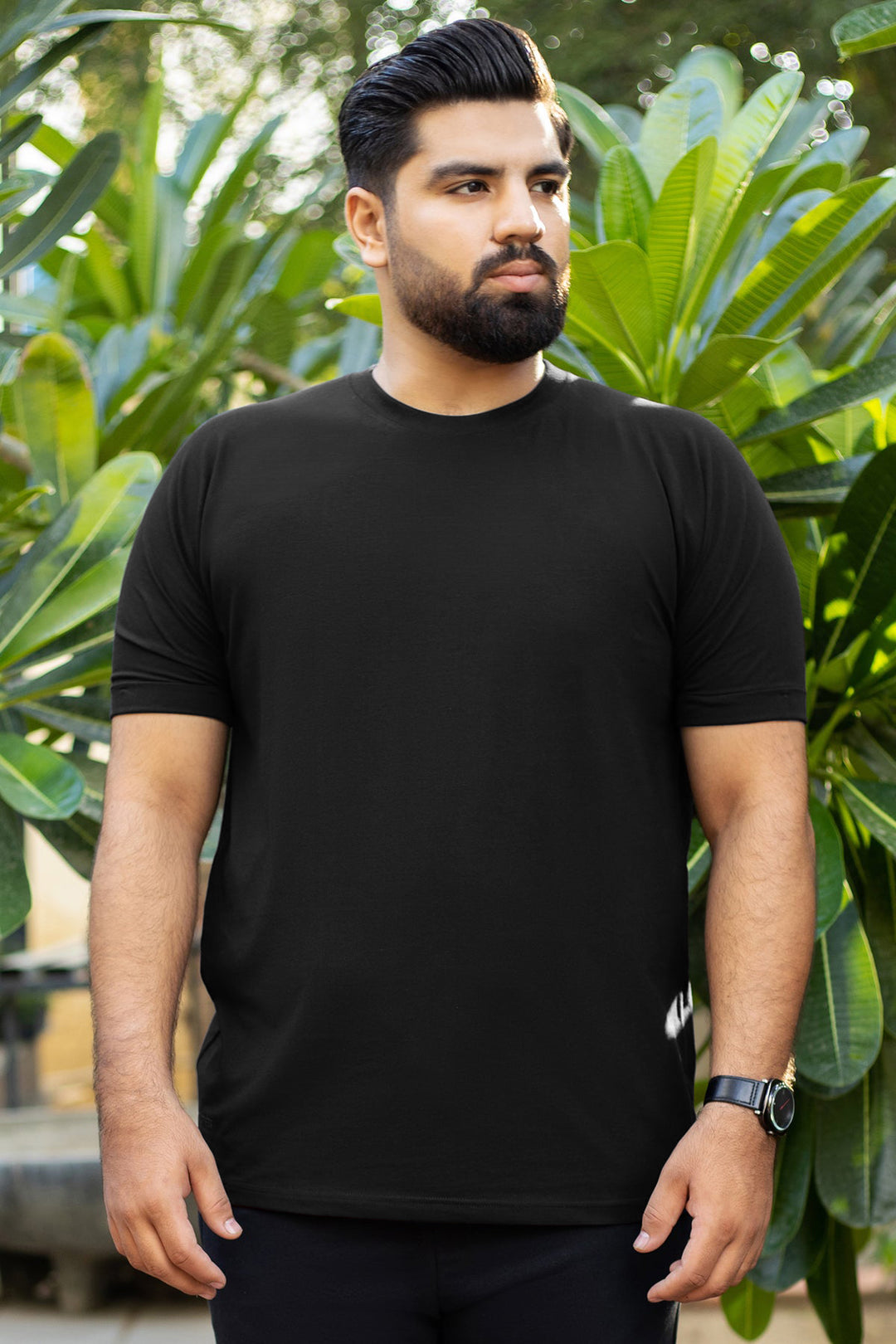 Black Crew Neck Jersey T-Shirt - (Plus size) - S26 - MT0533P