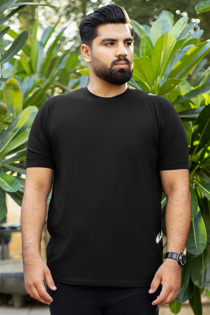 Black Crew Neck Jersey T-Shirt - (Plus size) - S26 - MT0533P