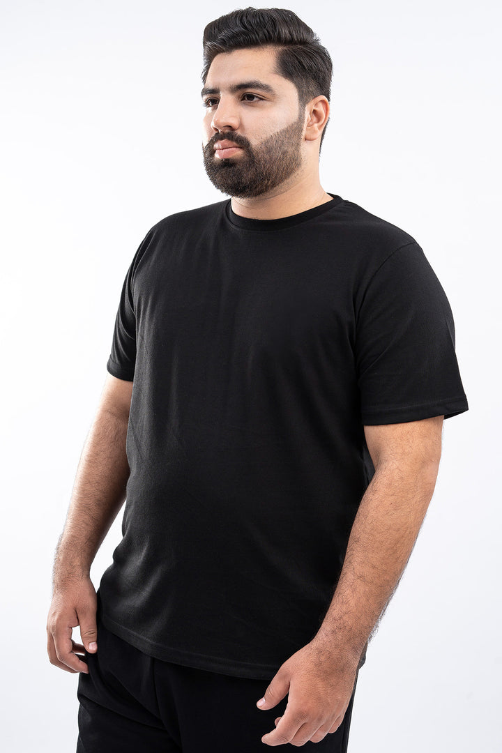 Black Crew Neck Jersey T-Shirt - (Plus size) - S26 - MT0533P