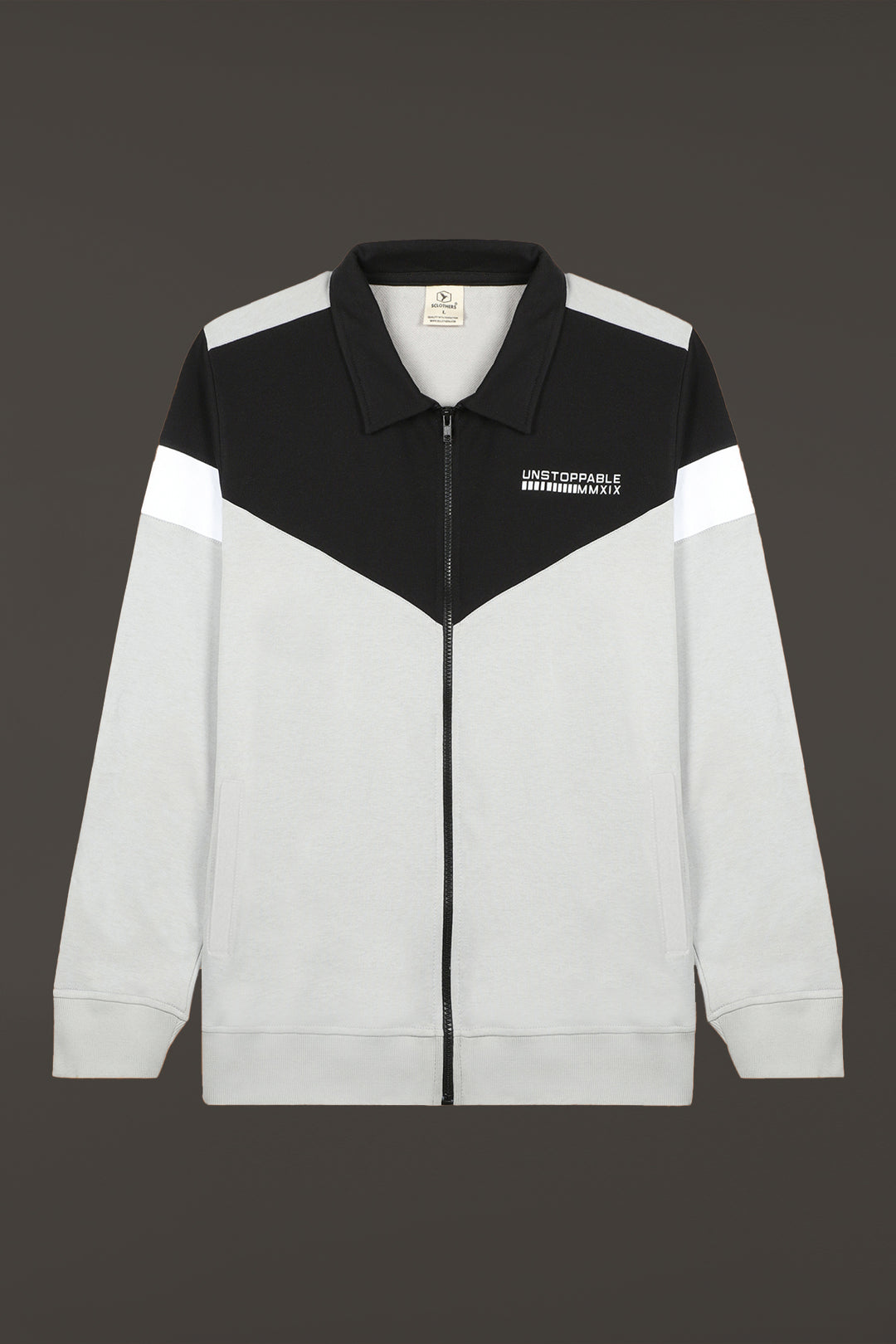 Grey Contrast Panelled Zipper Jacket - W23 - MJ0016R