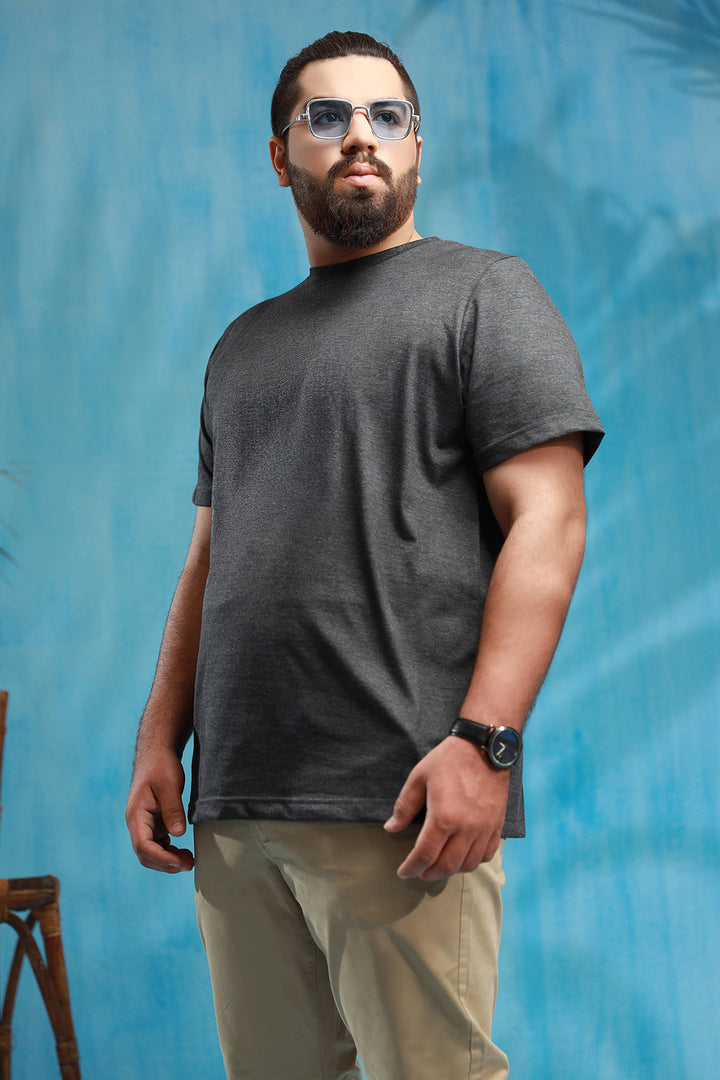 Charcoal Crew Neck Jersey T-Shirt - (Plus size) - S26 - MT0530P