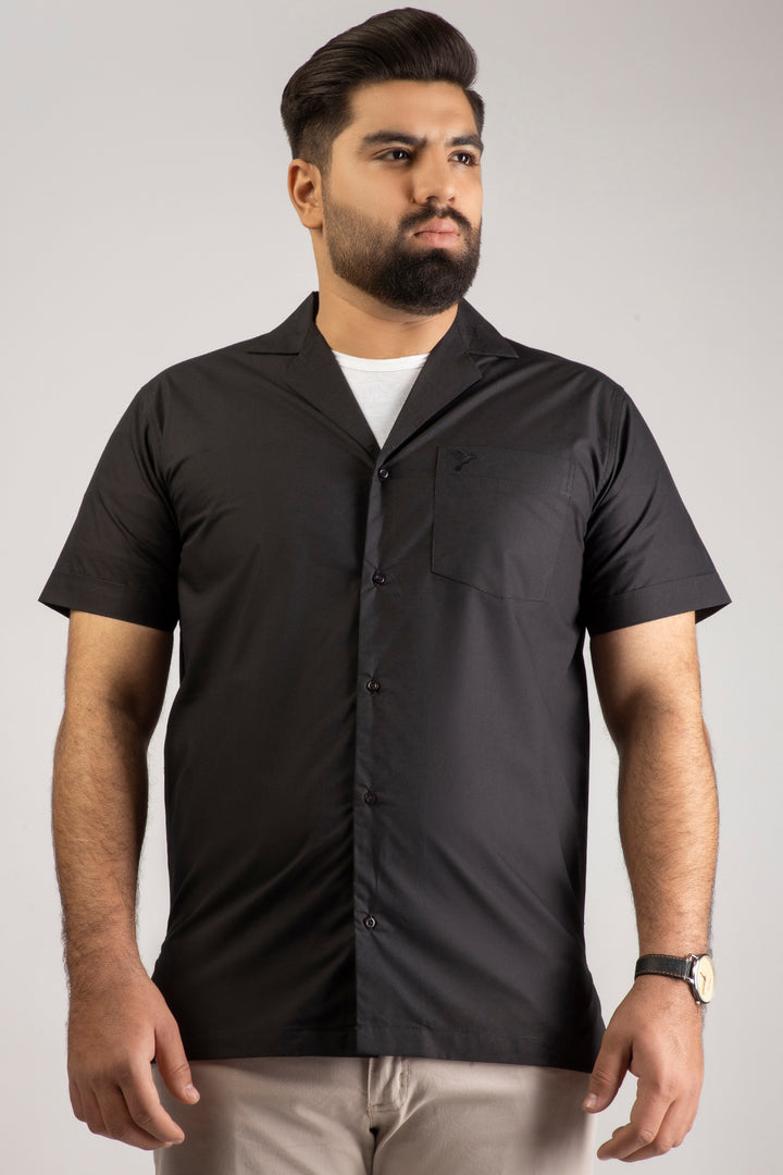 Black Casual Cotton Resort Shirt (Plus size) - A24 - MS0068P