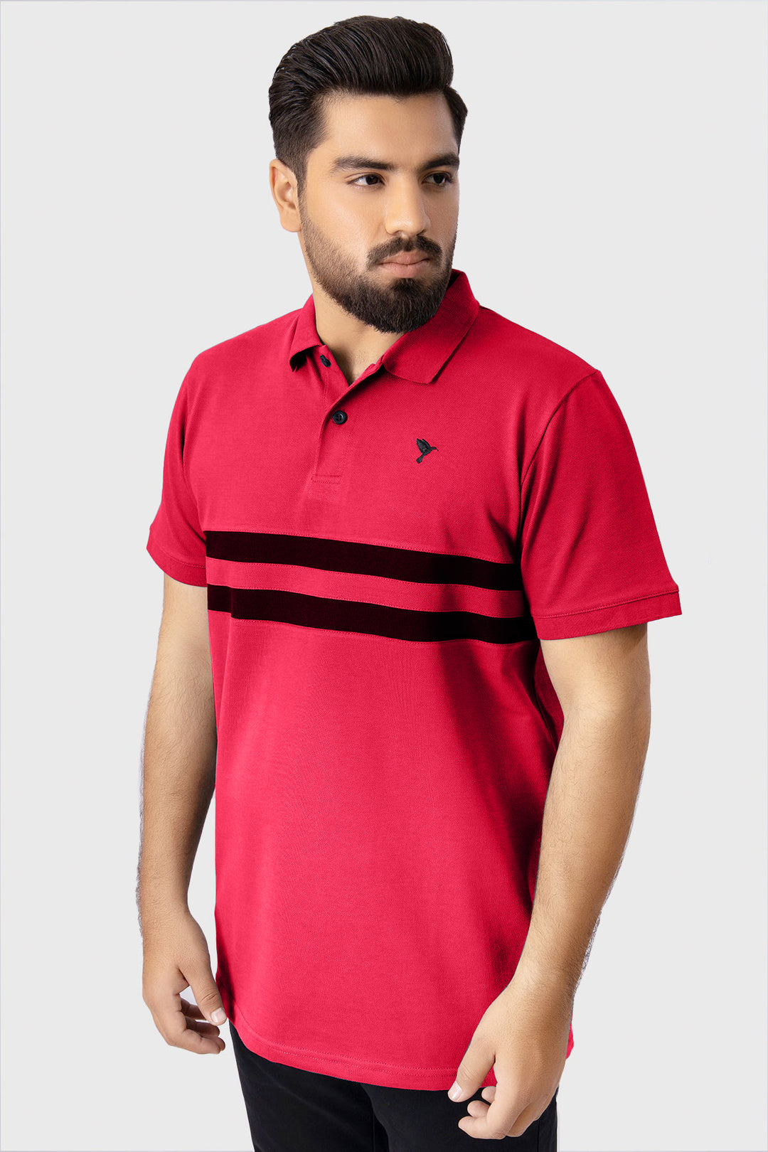 Red Contrast Panelled Embroidered Polo Shirt (Plus Size) - S23 - MP0229P