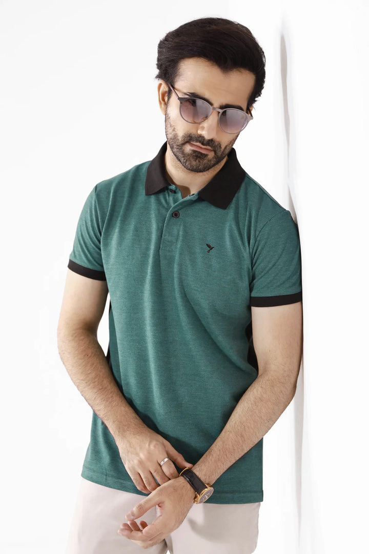 Teal Melange Pique Polo Shirt - S25 - MP0276R