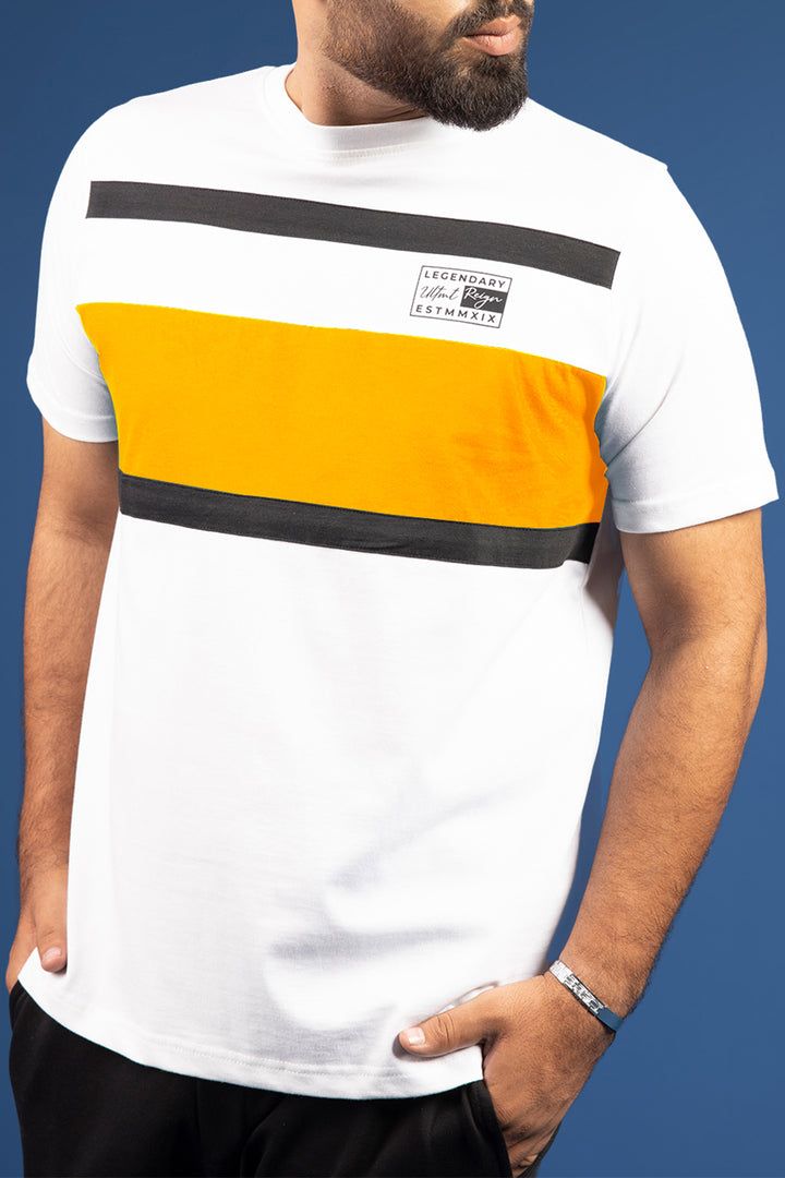 Legendary White & Yellow Color Block T-Shirt - S23 - MT0304R