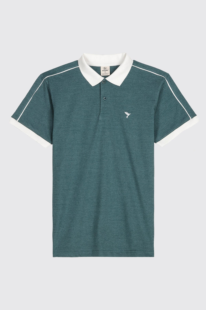 Teal Melange Contrast Embroidered Polo Shirt - A23 - MP0178R