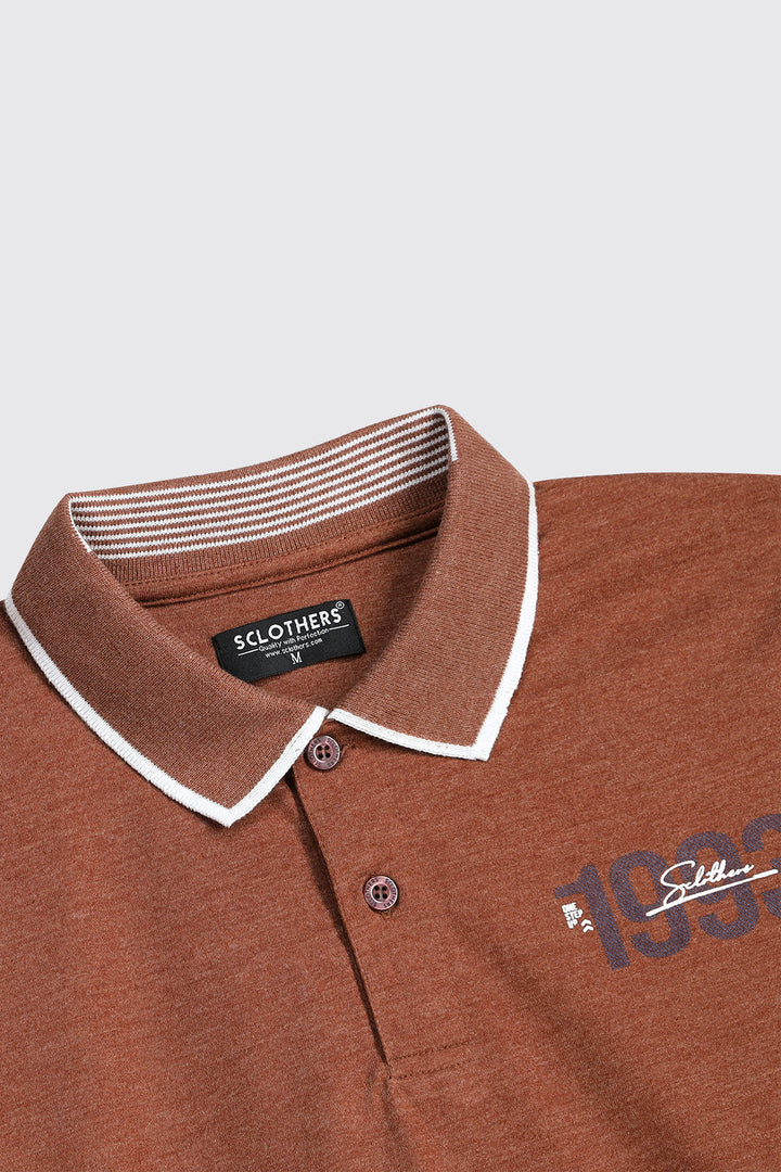 Brown Melange & Blue Tipped Collar Polo Shirt (Plus Size) - A23 - MP0182P