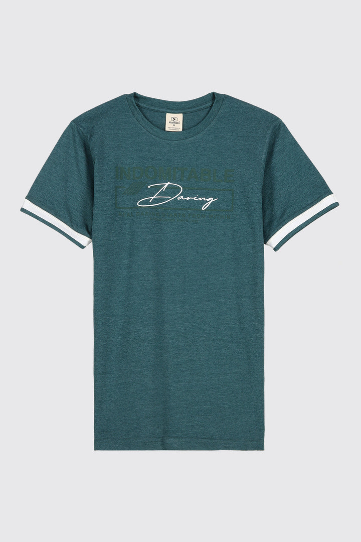 Daring Teal Melange T-Shirt (Plus Size) - A23 - MT0299P