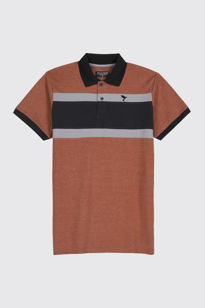 Brown Melange Tri-Color Polo Shirt (Plus Size) - A23 - MP0180P