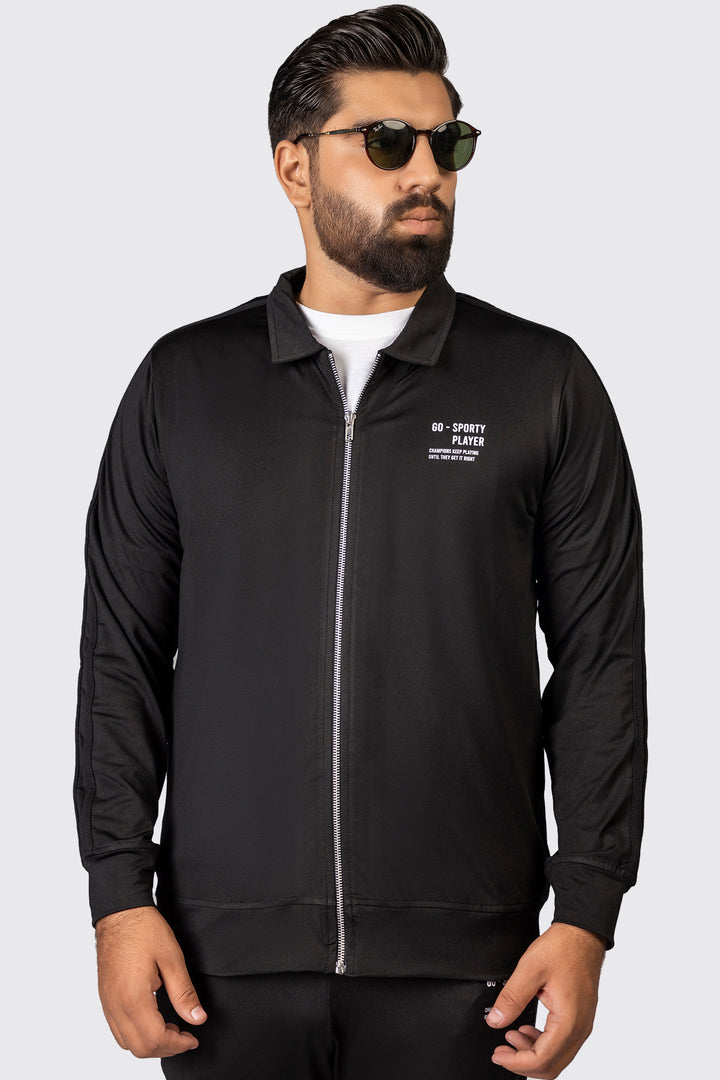 Go-Sporty Black Polyester Zipper Jacket (Plus Size) - W23 - MJ0014P